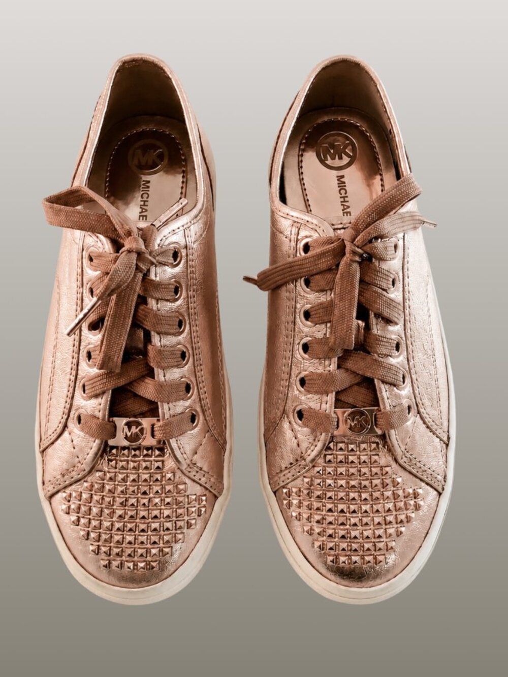 Michael Kors Boerum Rose Gold Leather Studded Toe Sneakers 7.5 Y2K Edgy Glam EUC